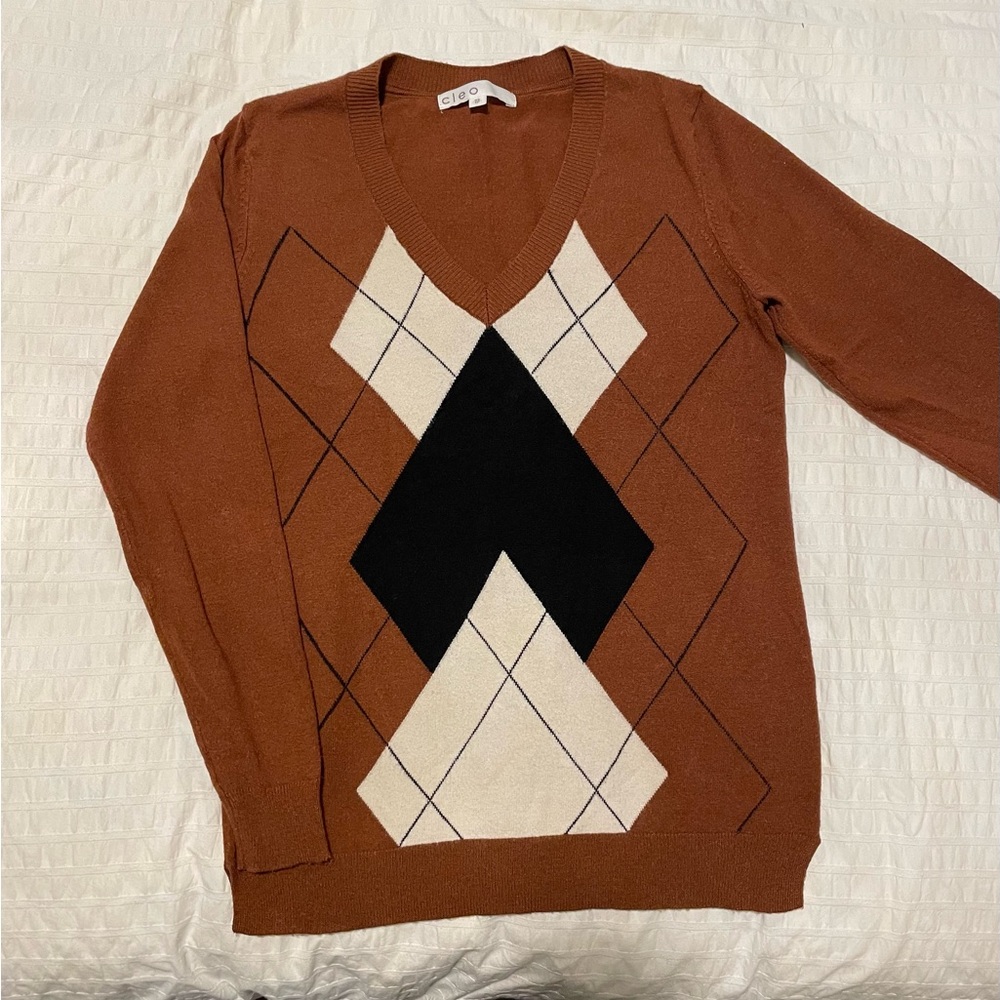Cleo Women's Brown Argyle Sweater